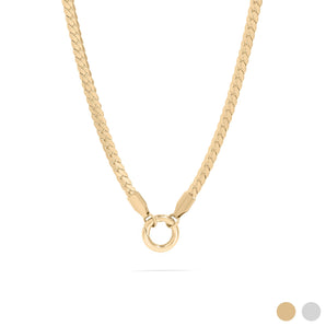 18K Gold PVD Stainless Steel Curb Chain Charm Holder Necklace – Waterproof & Hypoallergenic - Iron Wire Decor