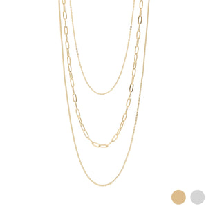 Layered Loop, Box & Paperclip Necklace – 18K Gold PVD Stainless Steel, Non - Tarnish Finish - Iron Wire Decor