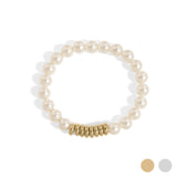 18K Gold PVD Stainless Steel Pearl Stretch Bracelet – 8mm Kiska Glass Beads - Iron Wire Decor