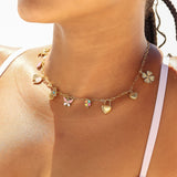 18K Gold PVD Charms Set – Bow Pearl, Heart Lock & Textured Heart Pendants | Waterproof & Hypoallergenic - Iron Wire Decor