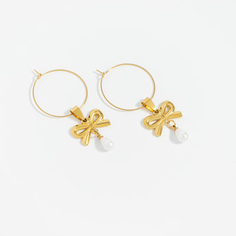 18K Gold PVD Charms Set – Bow Pearl, Heart Lock & Textured Heart Pendants | Waterproof & Hypoallergenic - Iron Wire Decor