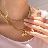 18K Gold PVD Stainless Steel Herringbone Charm Holder Necklace – Waterproof & Hypoallergenic - Iron Wire Decor