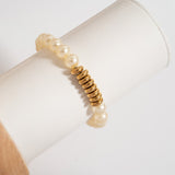 18K Gold PVD Stainless Steel Pearl Stretch Bracelet – 8mm Kiska Glass Beads - Iron Wire Decor