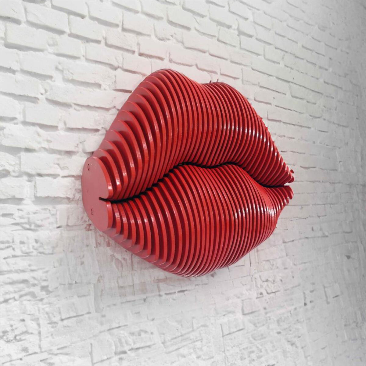 3D Parametric Wooden Red Lip Modern Wall Decor Painting