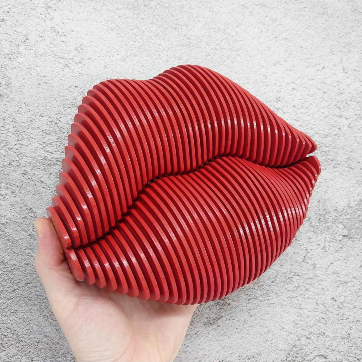 3D Parametric Wooden Red Lip Modern Wall Decor Painting