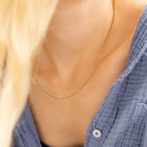 3mm Elegant Diamond Cut Curb Chain Necklace – 18K Gold PVD Stainless Steel - Iron Wire Decor