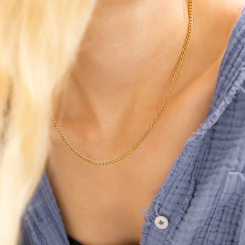 3mm Elegant Diamond Cut Curb Chain Necklace – 18K Gold PVD Stainless Steel - Iron Wire Decor