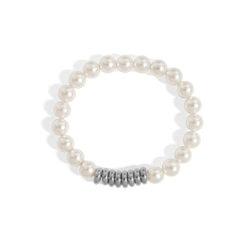 8mm Glass Pearl Stretch Bracelet – Stainless Steel, Waterproof & Hypoallergenic - Iron Wire Decor