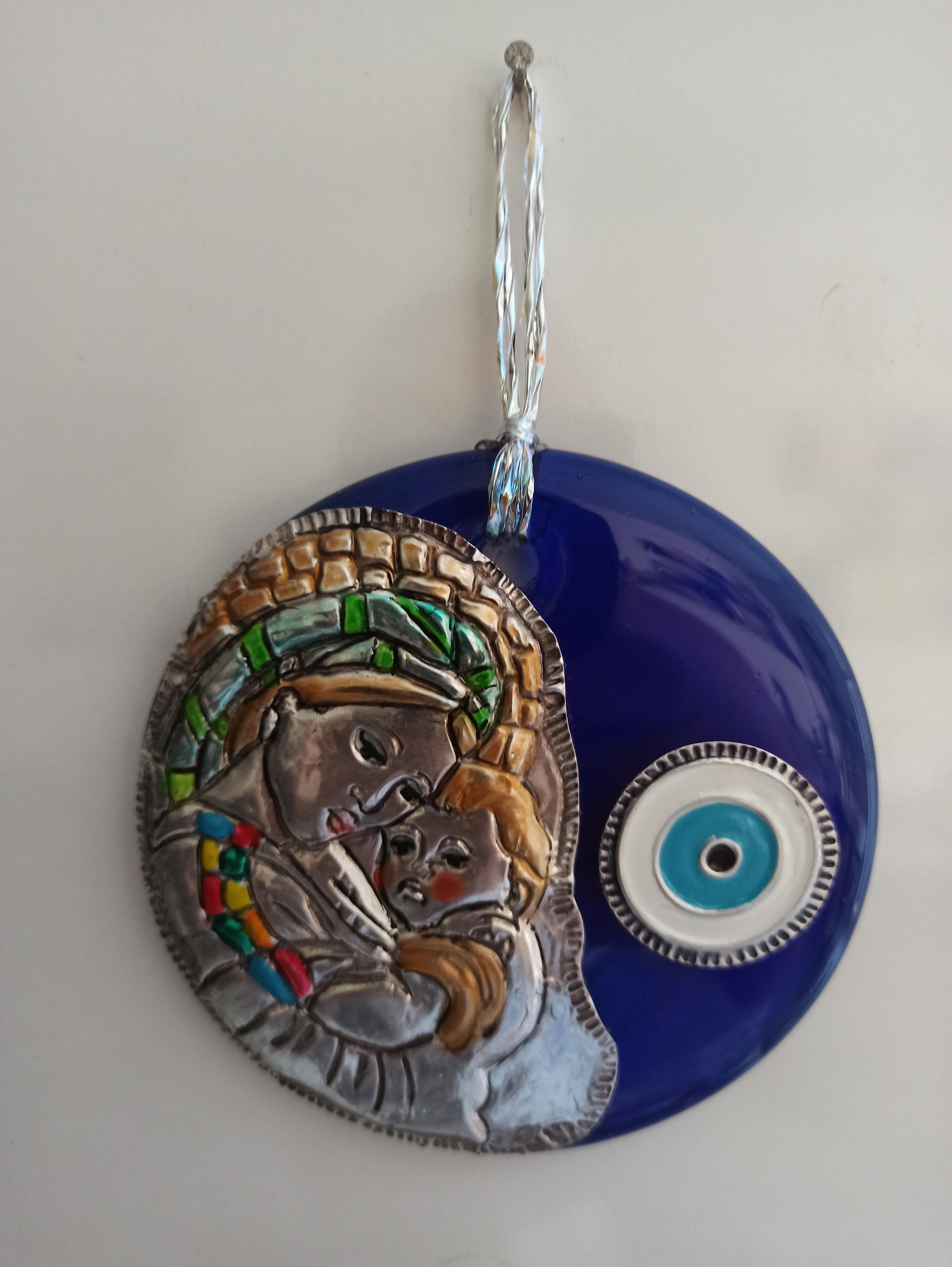 Evil Eye Bead with Mary Figure