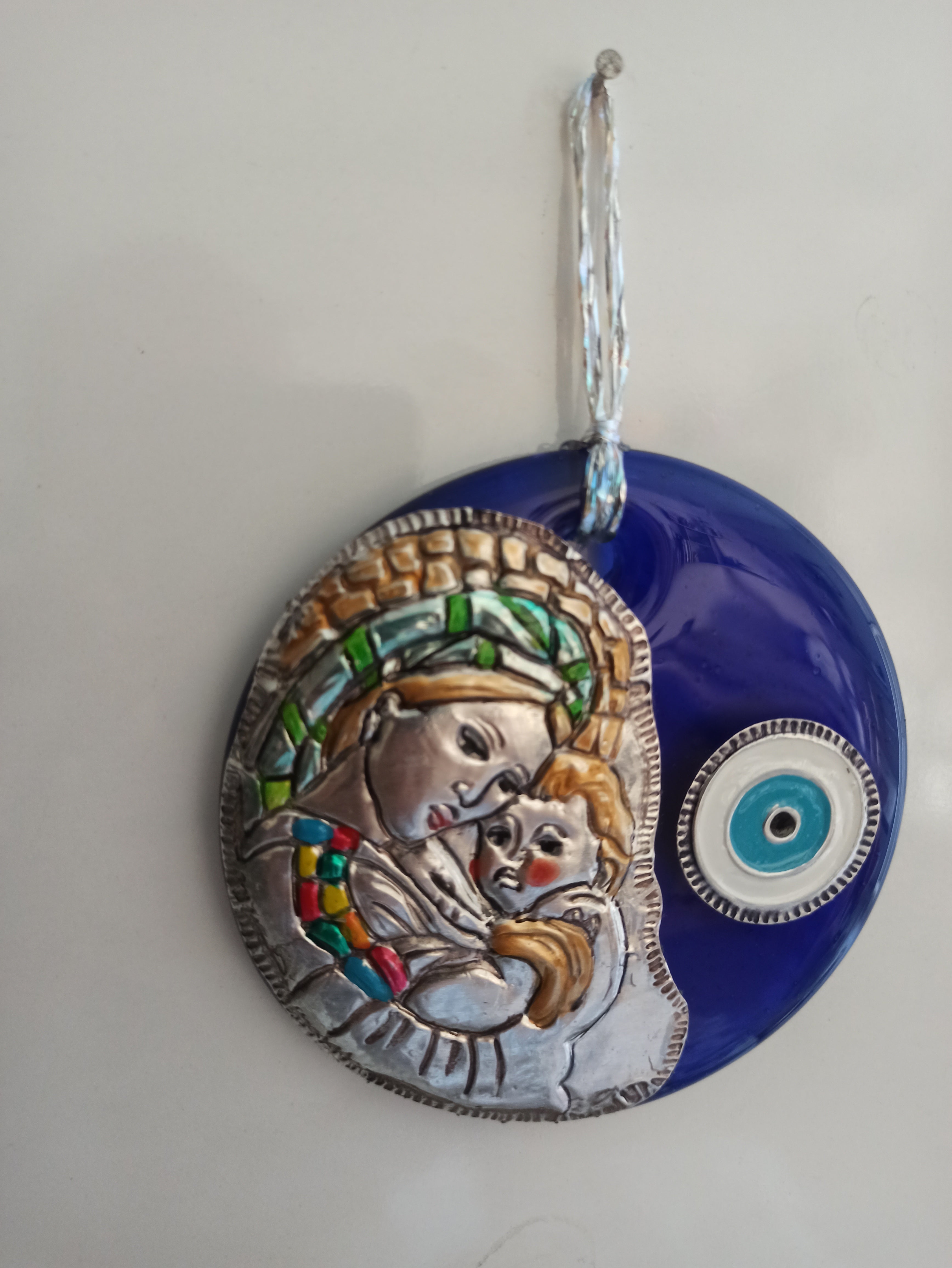 Evil Eye Bead with Mary Figure