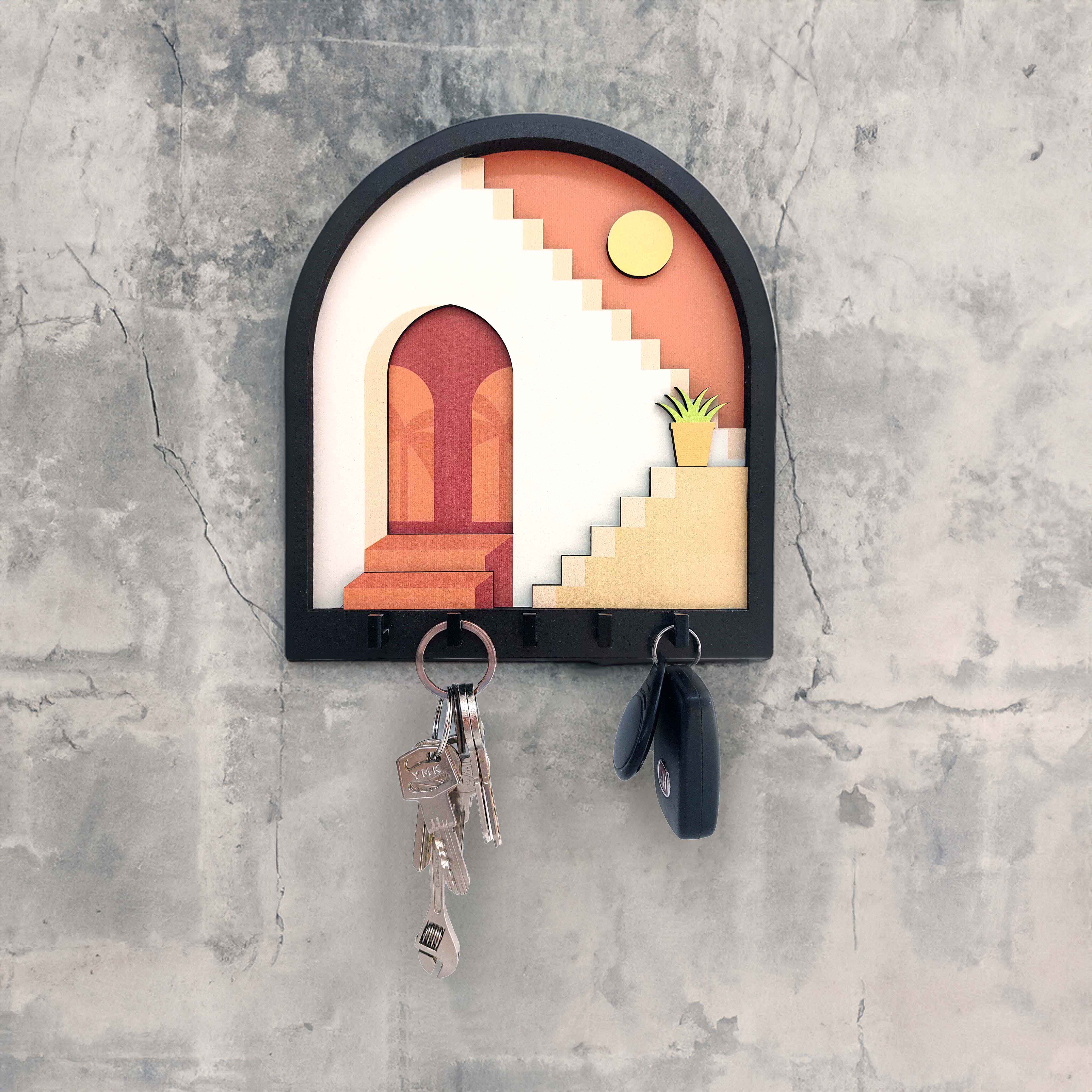 Orange Abstract Ladder Design 3D Layered Wall Hanger Keychain