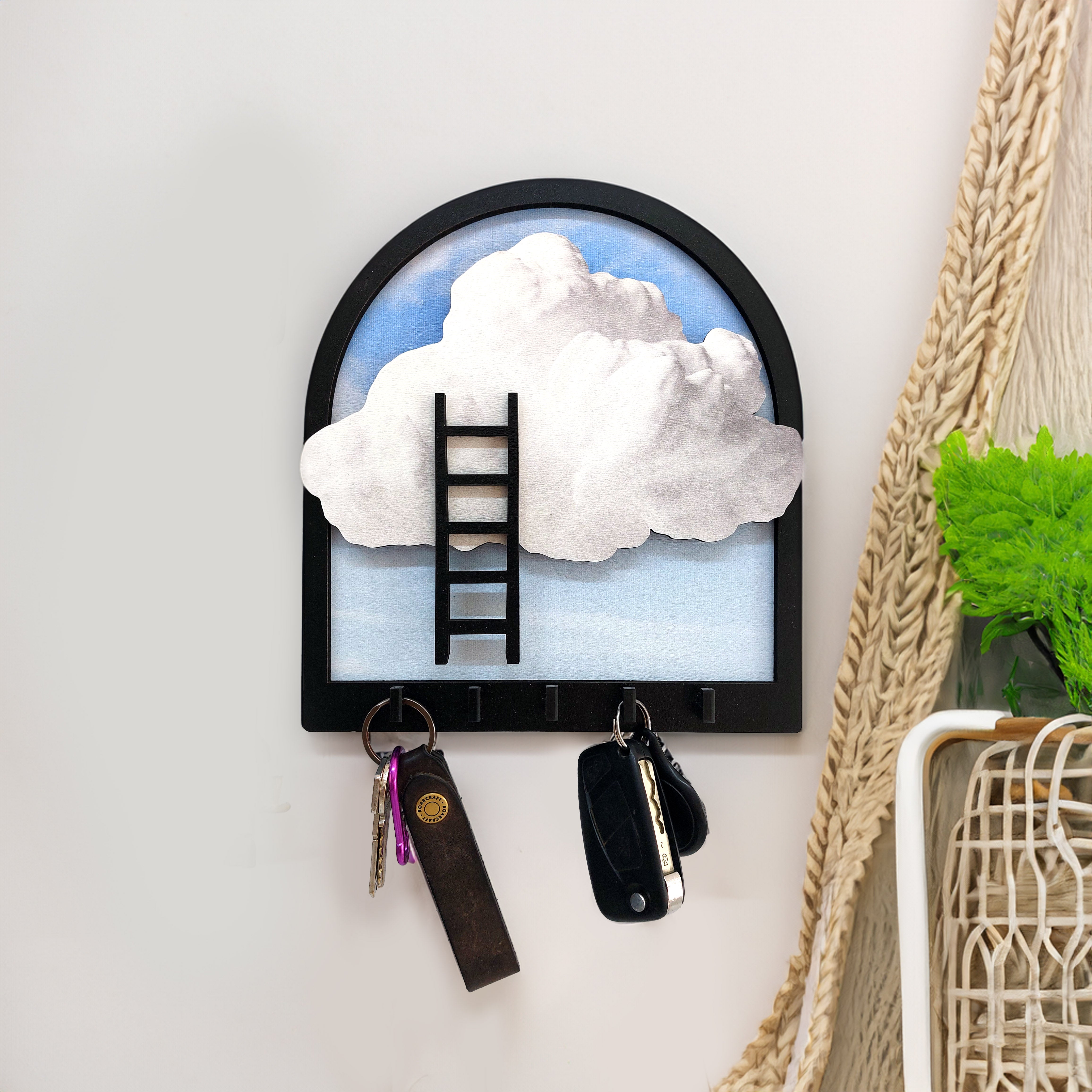 Embossed Design Cloud Ladder Theme Wall Hanger Decor Keychain