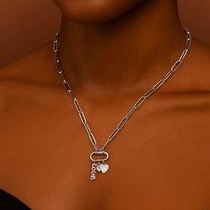 Carabiner Love Charm Paperclip Necklace in Stainless Steel – Tarnish Resistant Jewelry - Iron Wire Decor