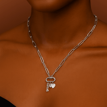 Carabiner Love Charm Paperclip Necklace in Stainless Steel – Tarnish Resistant Jewelry - Iron Wire Decor