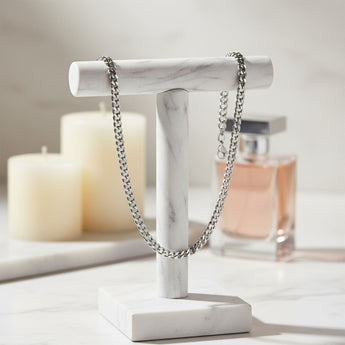 6mm Stainless Steel Diamond Cut Curb Chain Necklace – Waterproof & Hypoallergenic - Iron Wire Decor