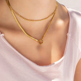 18K Gold PVD Stainless Steel Curb Chain Charm Holder Necklace – Waterproof & Hypoallergenic - Iron Wire Decor