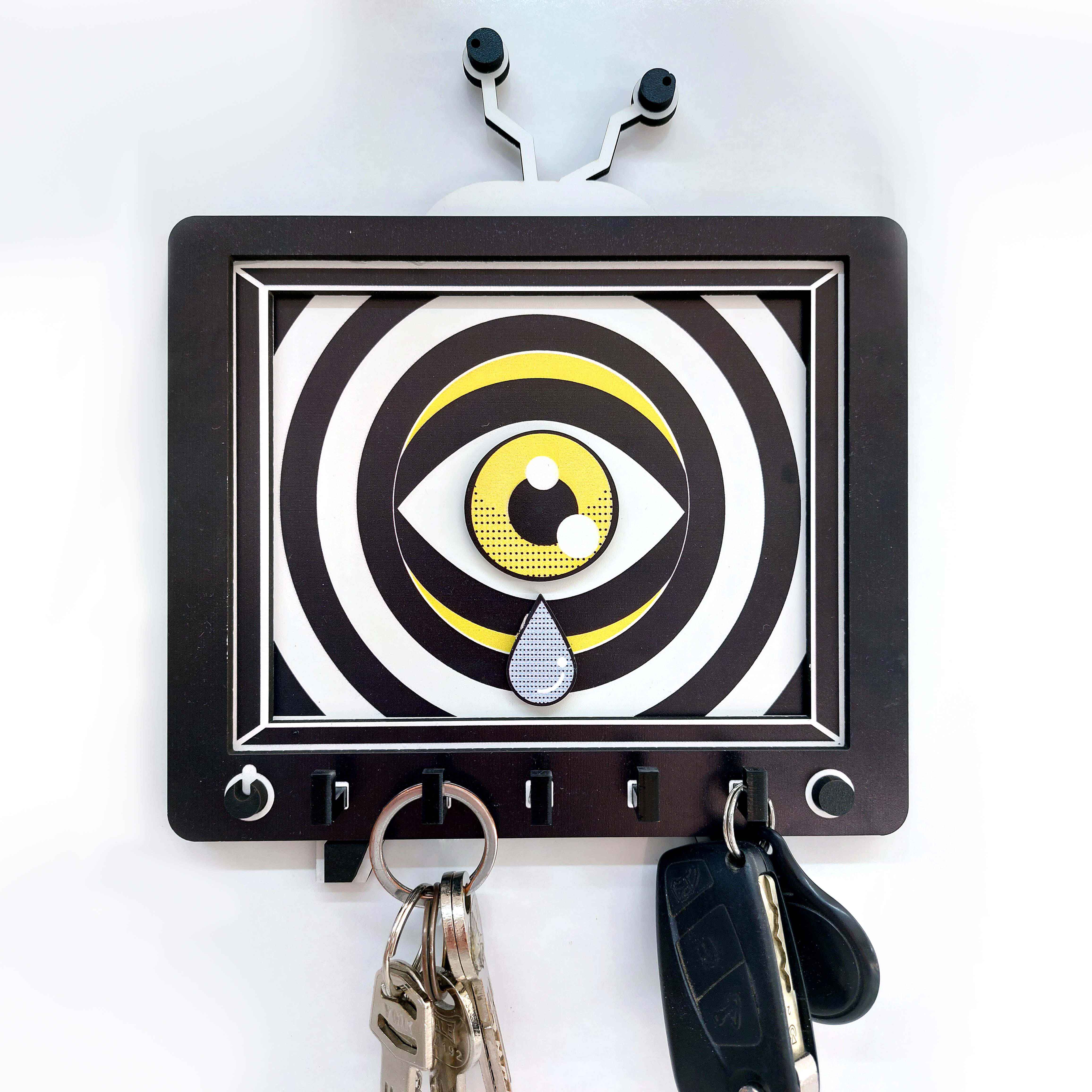 Artistic Television and Eye Themed Keychain