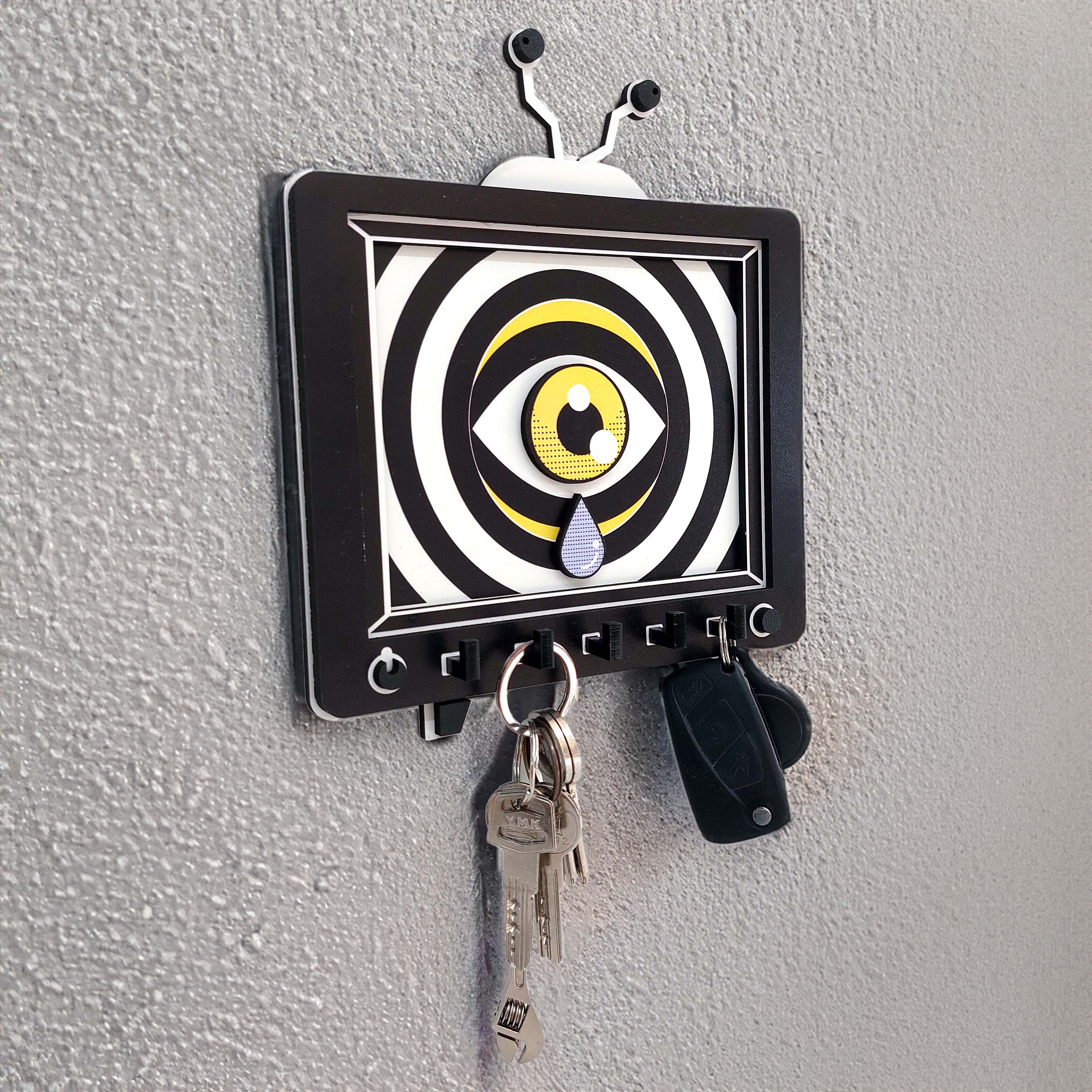 Artistic Television and Eye Themed Keychain