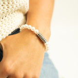 8mm Glass Pearl Stretch Bracelet – Stainless Steel, Waterproof & Hypoallergenic - Iron Wire Decor
