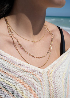 Layered Loop, Box & Paperclip Necklace – 18K Gold PVD Stainless Steel, Non - Tarnish Finish - Iron Wire Decor
