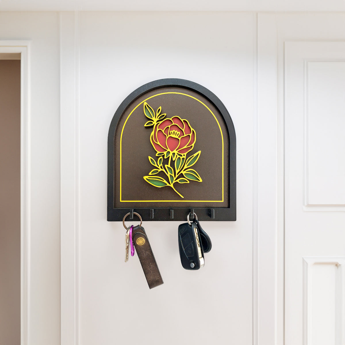 Embossed Gold Black Rose Design Wall Hanger Decor Keychain