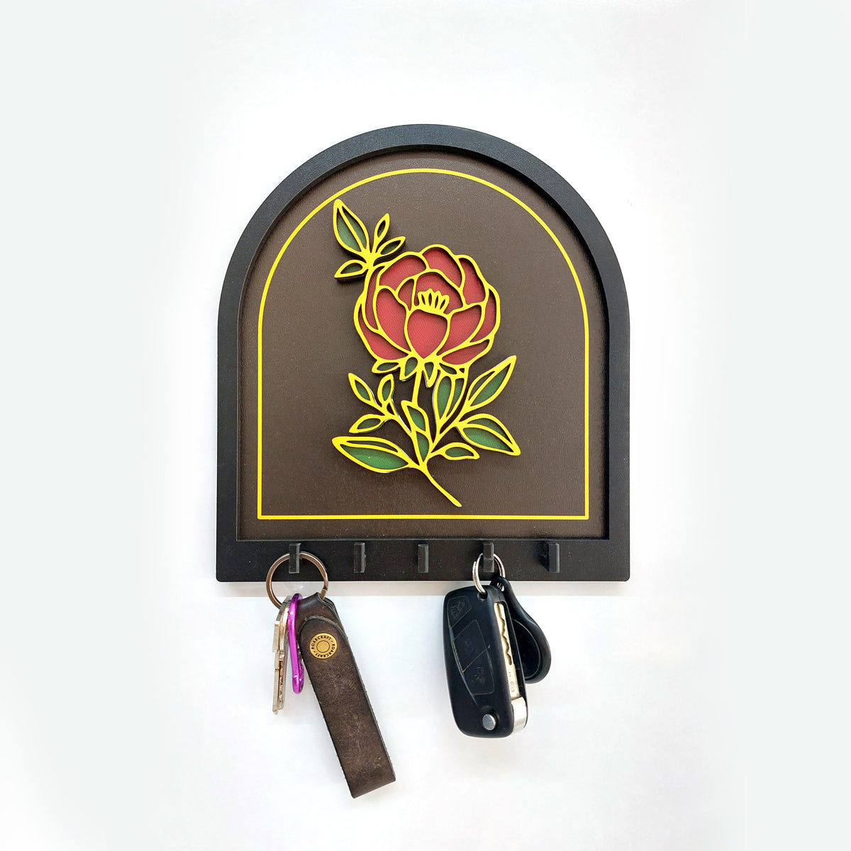 Embossed Gold Black Rose Design Wall Hanger Decor Keychain