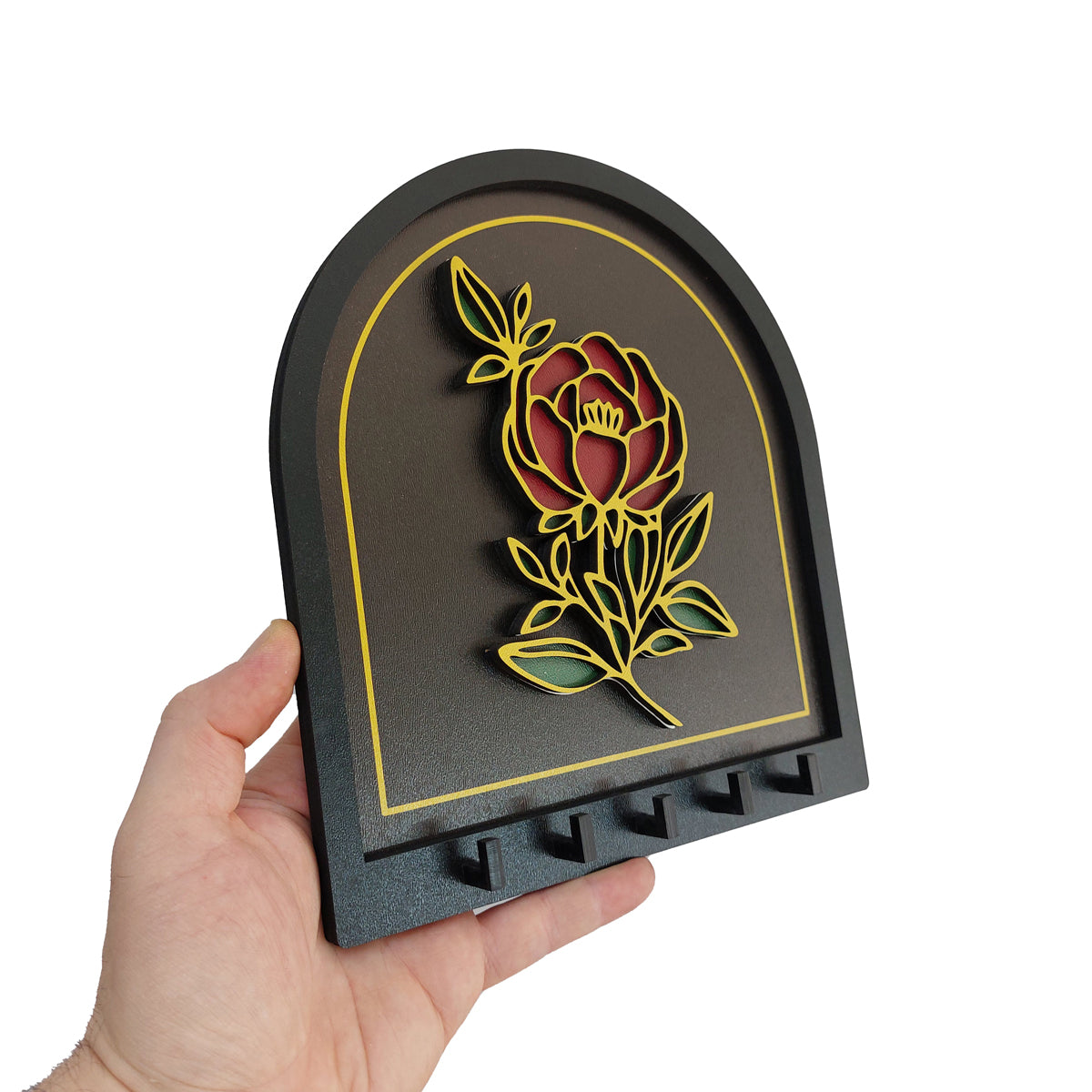 Embossed Gold Black Rose Design Wall Hanger Decor Keychain