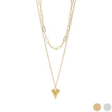 Layered Paperclip & Loop Chain Necklace with Heart Charm – 18K Gold PVD Stainless Steel - Iron Wire Decor