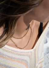 18K Gold PVD Layered Chain Necklace – Stainless Steel Curb & Paperclip Design - Iron Wire Decor