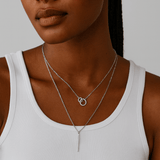 Elegant Layered Necklace – Stainless Steel Interlocked Circle and Bar Charms - Iron Wire Decor