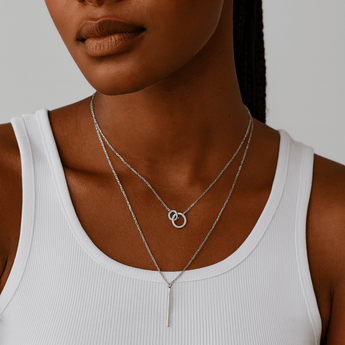 Elegant Layered Necklace – Stainless Steel Interlocked Circle and Bar Charms - Iron Wire Decor