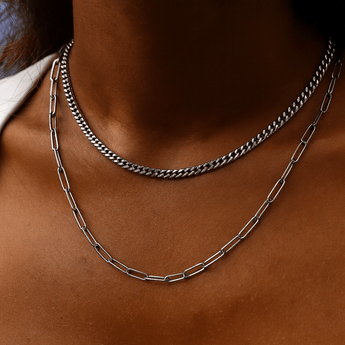 Layered Curb and Paperclip Necklace – Polished Stainless Steel, Non - Tarnish Finish - Iron Wire Decor