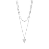 “Layered Stainless Steel Paperclip and Loop Chain Necklace with Heart Charm” - Iron Wire Decor