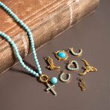 18K Gold PVD Charms Set – Love, Lightning, Turquoise Cross & Wishbone Pendants | Waterproof & Hypoallergenic - Iron Wire Decor