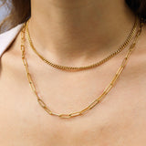 18K Gold PVD Layered Chain Necklace – Stainless Steel Curb & Paperclip Design - Iron Wire Decor