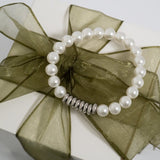8mm Glass Pearl Stretch Bracelet – Stainless Steel, Waterproof & Hypoallergenic - Iron Wire Decor
