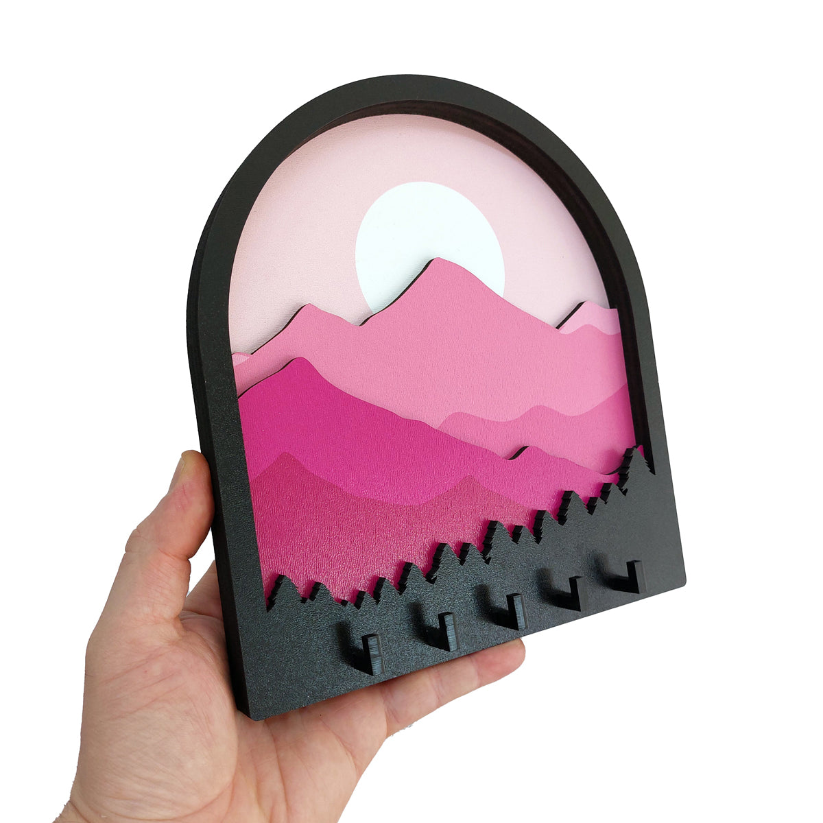 Layered 3D Design Pink Mountains Landscape Theme Wall Hanger Keychain