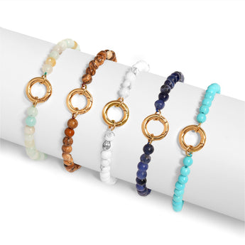 Gold PVD Stainless Steel Bracelet with Semi Precious Stone Charms – Waterproof & Hypoallergenic - Iron Wire Decor