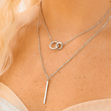 18K Gold PVD Layered Necklace – Stainless Steel Interlocked Circle & Bar Charm - Iron Wire Decor