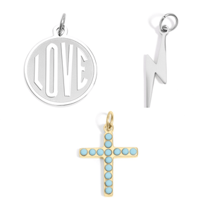 Stainless Steel Charms Set – Love, Lightning & Turquoise Cross Pendants | Waterproof & Hypoallergenic - Iron Wire Decor