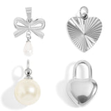 Stainless Steel Charms Set – Bow Pearl, Textured Heart & Lock Pendants | Waterproof & Hypoallergenic - Iron Wire Decor