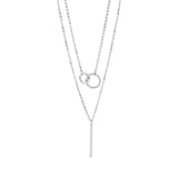 Elegant Layered Necklace – Stainless Steel Interlocked Circle and Bar Charms - Iron Wire Decor