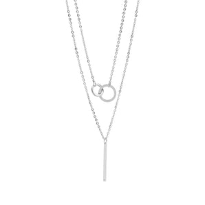 Elegant Layered Necklace – Stainless Steel Interlocked Circle and Bar Charms - Iron Wire Decor