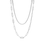 Layered Curb and Paperclip Necklace – Polished Stainless Steel, Non - Tarnish Finish - Iron Wire Decor