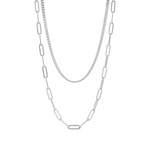 Layered Curb and Paperclip Necklace – Polished Stainless Steel, Non - Tarnish Finish - Iron Wire Decor