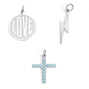 Stainless Steel Charms Set – Love, Lightning & Turquoise Cross Pendants | Waterproof & Hypoallergenic - Iron Wire Decor
